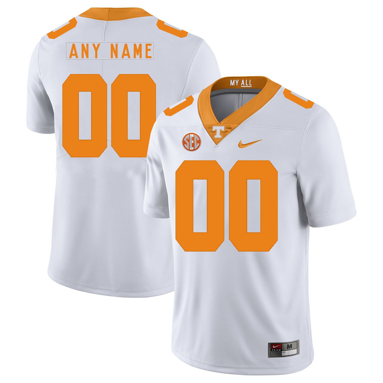 Men Tennessee Volunteers 00 Any name White Customized NCAA Jerseys
